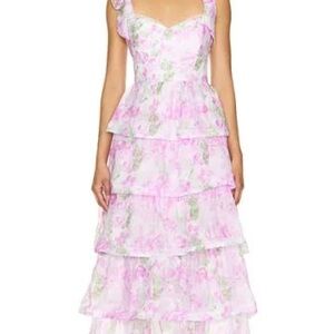 Astr Pink Floral Tiered Maxi Dress